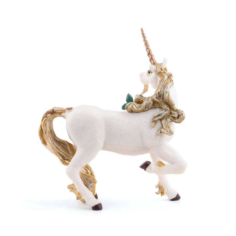Figurine Licorne dorée Papo en PVC, Collection Monde enchanté, jouet éducatif idéal pour enfants